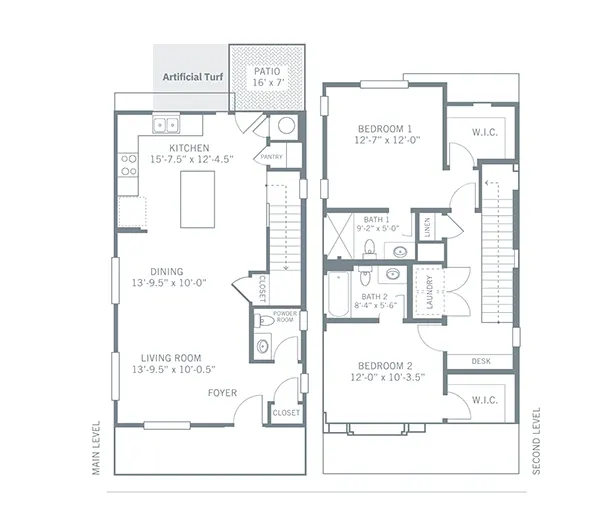 Floorplan 2-Story, 2-Bed 2D Plan